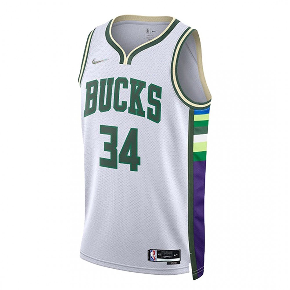 Men's Milwaukee Bucks Giannis Antetokounmpo #34 White 21/22 Swingman NBA Jersey - City Edition-Pro Kit Vault | Brand New 26/27 Sports Jerseys